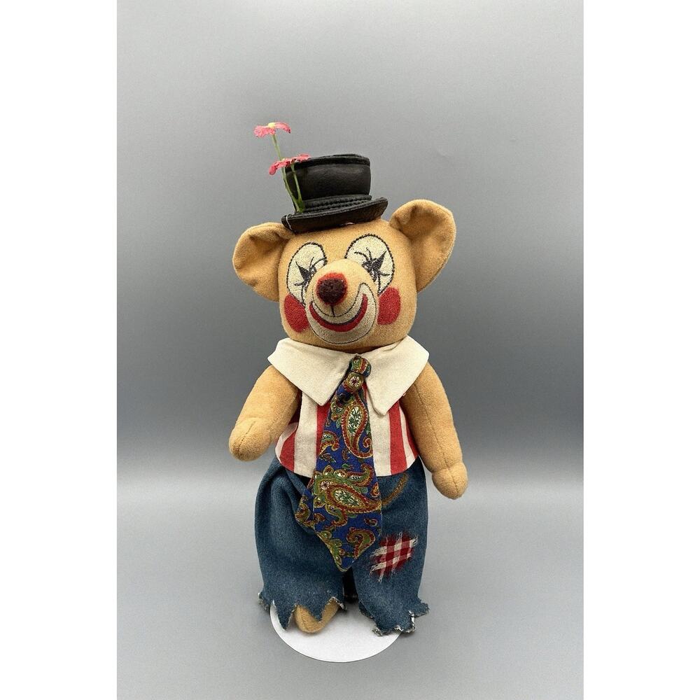 Vintage Clown Bear Plush Doll Patriotic Outfit Top Hat Paisley Tie Americana